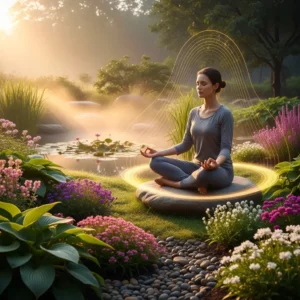 Person meditating with glowing aura for emotional balance and inner peace