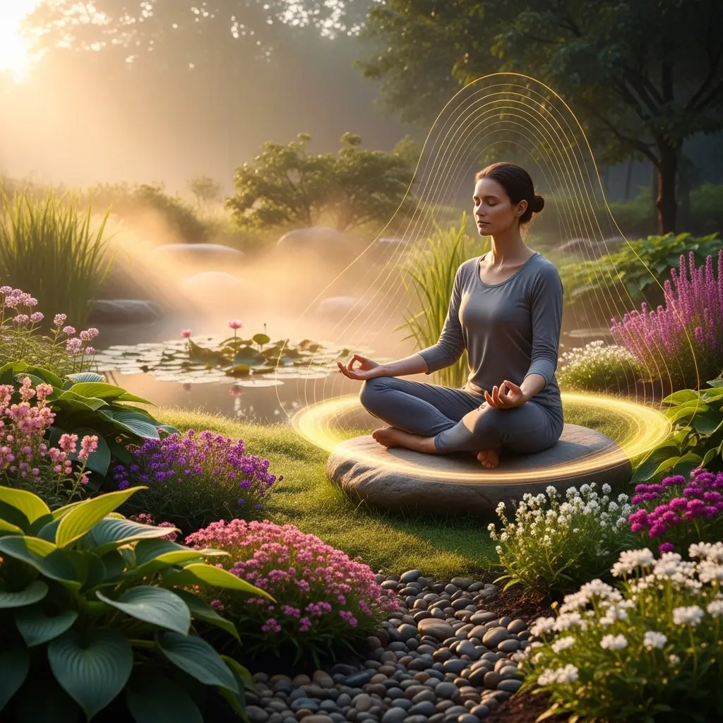 Person meditating with glowing aura for emotional balance and inner peace