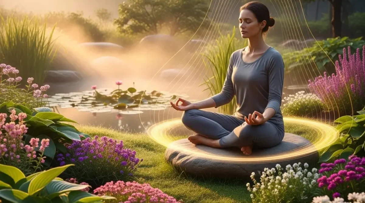 Person meditating with glowing aura for emotional balance and inner peace
